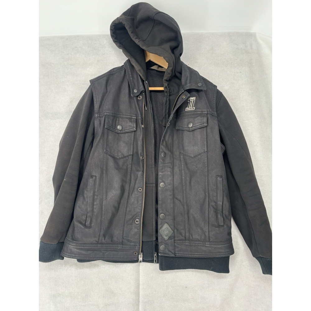 Men's Harley-Davidson 3 In 1 Black Canvas Vest Hoodie Motorcycle sz L Full Zip